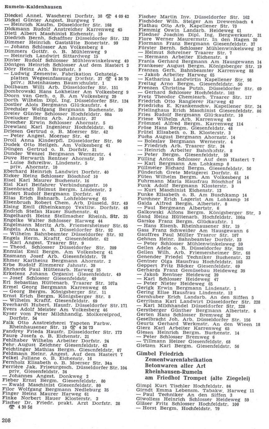 Alte Adressbücher von Rumeln-Kaldenhausen