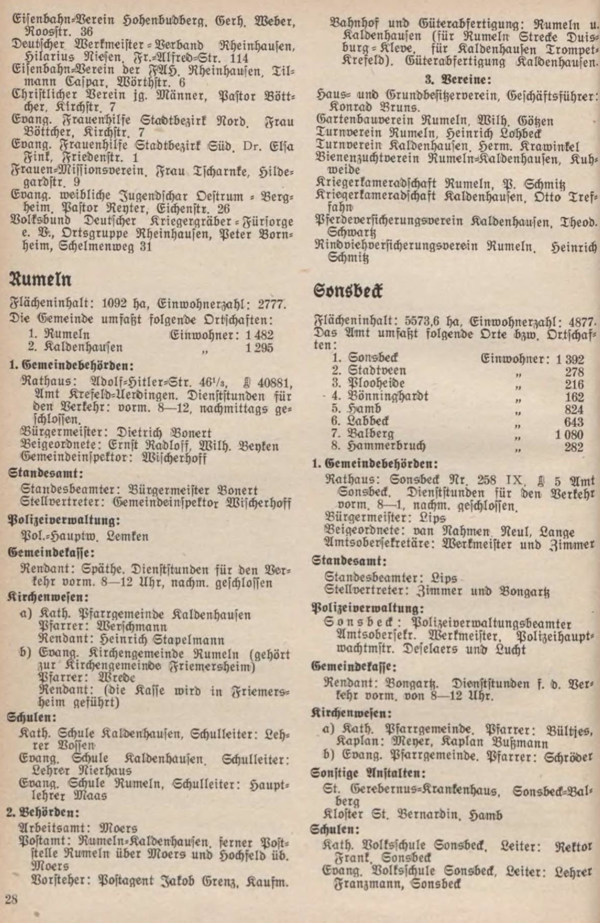 Alte Adressbücher von Rumeln-Kaldenhausen